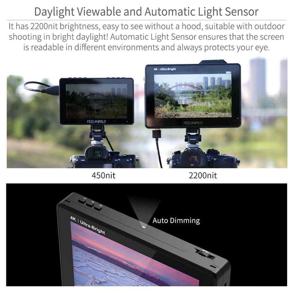 FEELWORLD LUT7S PRO 7 INCH 2200NITS DSLR CAMERA FIELD MONITOR 3D LUT TOUCH 4K HDMI 3G-SDI F970 KIT - Feelworld