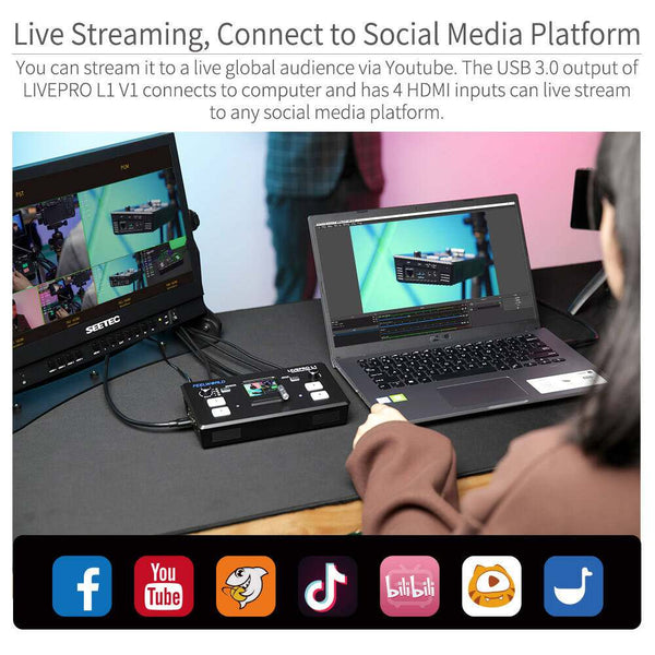 FEELWORLD LIVEPRO L1 V1 MULTI CAMERA VIDEO MIXER SWITCHER LCD SCREEN 4 HDMI INPUT USB3.0 LIVE STREAM - Feelworld