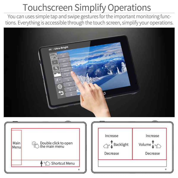 FEELWORLD LUT7S PRO 7 INCH 2200NITS DSLR CAMERA FIELD MONITOR 3D LUT TOUCH 4K HDMI 3G-SDI F970 KIT - Feelworld
