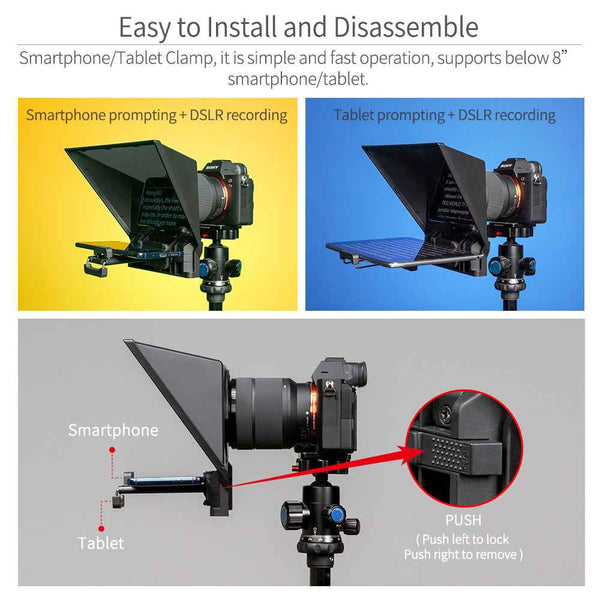 FEELWORLD TP2 8" PORTABLE TELEPROMPTER UP 8" SMARTPHONE TABLET PROMPTER FOR DSLR CAMERA RECORD - Feelworld