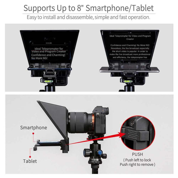 FEELWORLD TP2A PORTABLE 8" TELEPROMPTER SUPPORTS TABLET PROMPTING SMARTPHONE DSLR SHOOTING - Feelworld