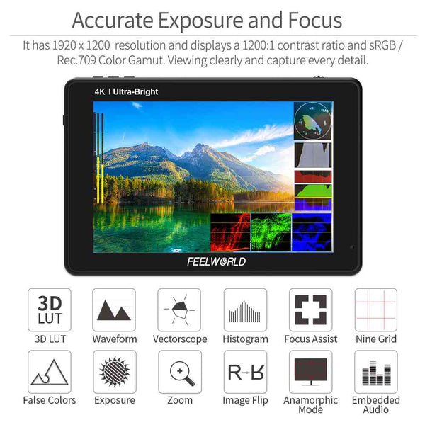 FEELWORLD LUT7S PRO 7 INCH 2200NITS DSLR CAMERA FIELD MONITOR 3D LUT TOUCH 4K HDMI 3G-SDI F970 KIT - Feelworld