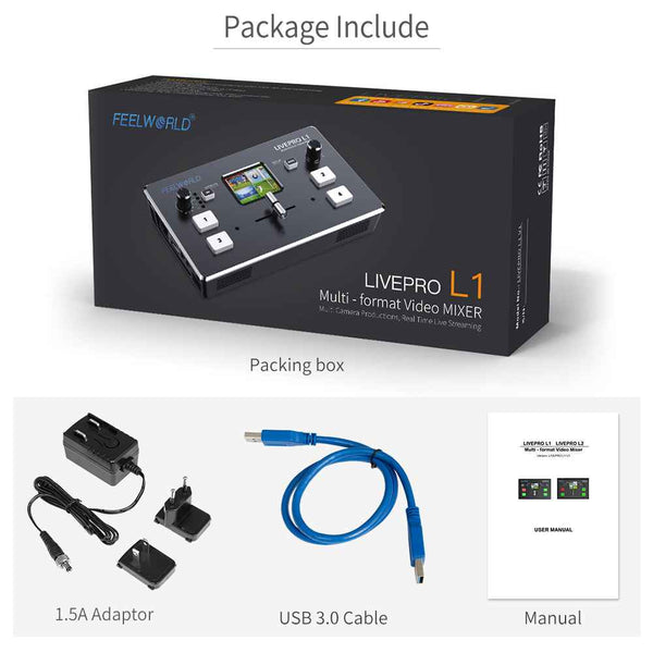 FEELWORLD LIVEPRO L1 V1 MULTI CAMERA VIDEO MIXER SWITCHER LCD SCREEN 4 HDMI INPUT USB3.0 LIVE STREAM - Feelworld