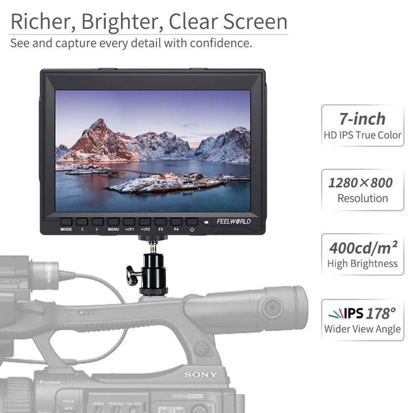 FEELWORLD FW759 7 INCH SLIM DSLR CAMERA FIELD MONITOR HD VIDEO ASSIST IPS 1280X800 4K HDMI AV - Feelworld