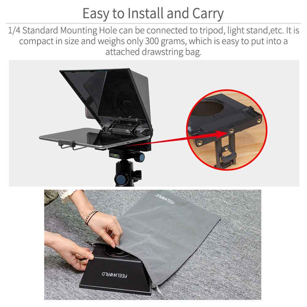 FEELWORLD TP2 8" PORTABLE TELEPROMPTER UP 8" SMARTPHONE TABLET PROMPTER FOR DSLR CAMERA RECORD - Feelworld