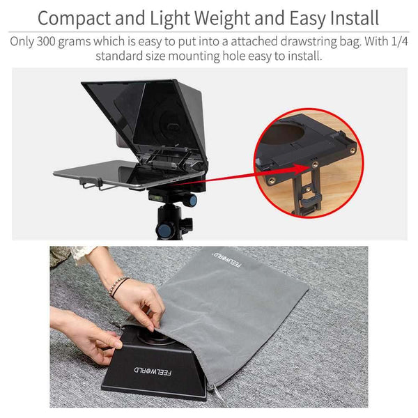 FEELWORLD TP2A PORTABLE 8" TELEPROMPTER SUPPORTS TABLET PROMPTING SMARTPHONE DSLR SHOOTING - Feelworld