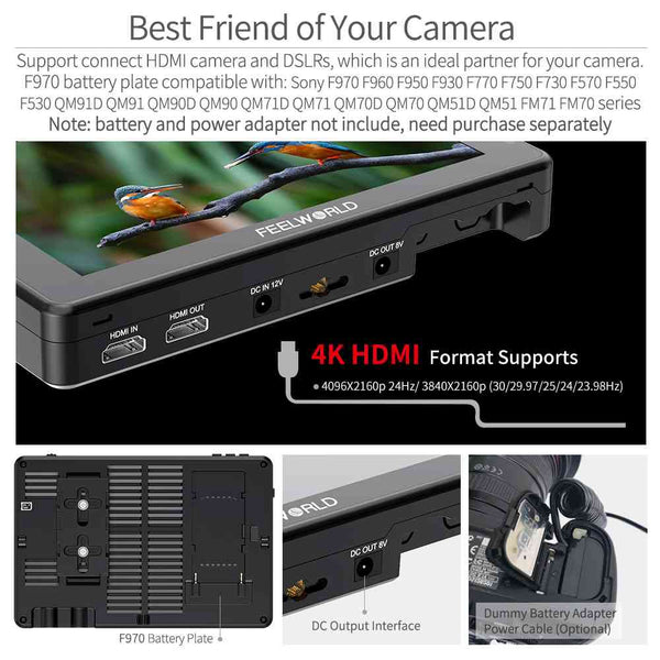 FEELWORLD LUT7 PRO 7 INCH 2200NITS DSLR CAMERA FIELD MONITOR LUT TOUCH F970 EXTERNAL KIT HDMI - Feelworld