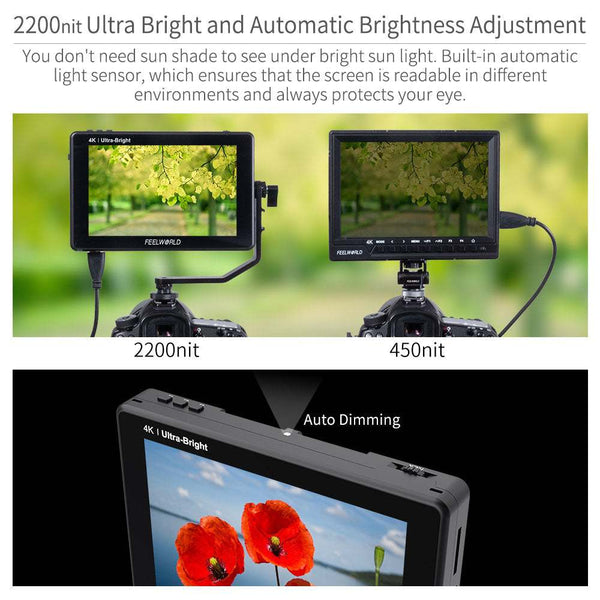 FEELWORLD LUT7S SDI 7 INCH 2200NIT ULTRA BRIGHT TOUCHSCREEN DSLR CAMERA FIELD MONITOR WITH WAVEFORM - Feelworld