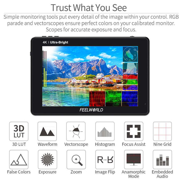 FEELWORLD LUT7S SDI 7 INCH 2200NIT ULTRA BRIGHT TOUCHSCREEN DSLR CAMERA FIELD MONITOR WITH WAVEFORM - Feelworld