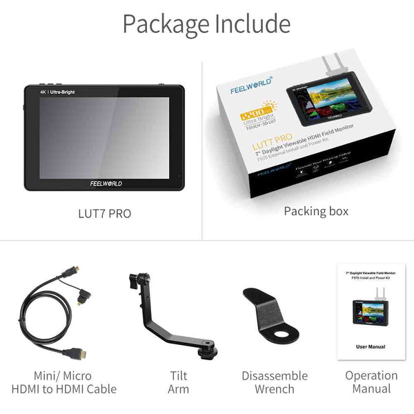 FEELWORLD LUT7 PRO 7 INCH 2200NITS DSLR CAMERA FIELD MONITOR LUT TOUCH F970 EXTERNAL KIT HDMI - Feelworld