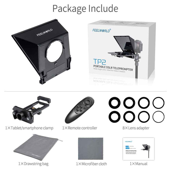 FEELWORLD TP2 8" PORTABLE TELEPROMPTER UP 8" SMARTPHONE TABLET PROMPTER FOR DSLR CAMERA RECORD - Feelworld