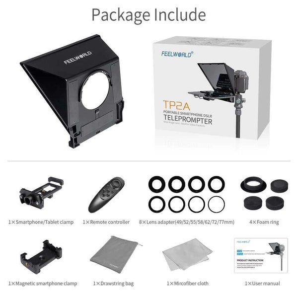 FEELWORLD TP2A PORTABLE 8" TELEPROMPTER SUPPORTS TABLET PROMPTING SMARTPHONE DSLR SHOOTING - Feelworld