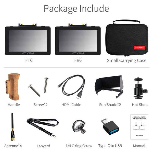 FEELWORLD FT6 FR6 5.5 INCH WIRELESS VIDEO TRANSMISSION DSLR CAMERA FIELD TOUCH MONITOR 4K HDMI - Feelworld