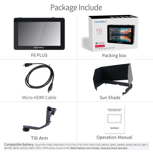 FEELWORLD F6 PLUS 5.5 INCH SMALL TOUCH SCREEN 3D LUT CAMERA DSLR FIELD MONITOR 1920X1080 HD 4K HDMI - Feelworld