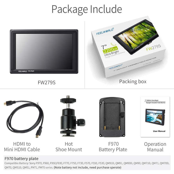 FEELWORLD FW279S 7 INCH ULTRA BRIGHT 2200NIT DAYLIGHT VIEWABLE DSLR CAMERA FIELD MONITOR SDI 4K HDMI - Feelworld