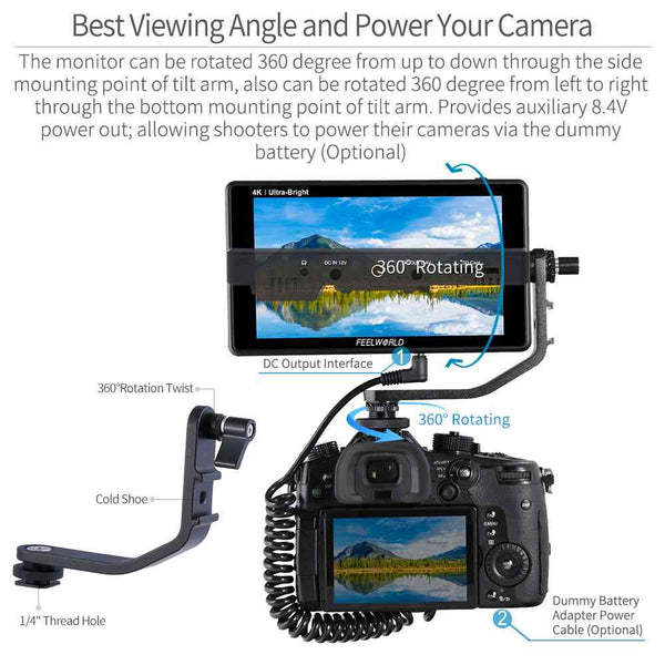 FEELWORLD LUT6S 6 INCH 2600NITS HDR/3D LUT TOUCH SCREEN DSLR CAMERA FIELD MONITOR 3G-SDI 4K HDMI - Feelworld
