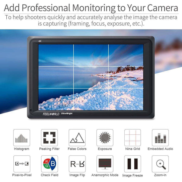 FEELWORLD FW279 7 INCH ULTRA BRIGHT 2200NIT DAYLIGHT VIEWABLE DSLR CAMERA FIELD MONITOR 4K HDMI - Feelworld