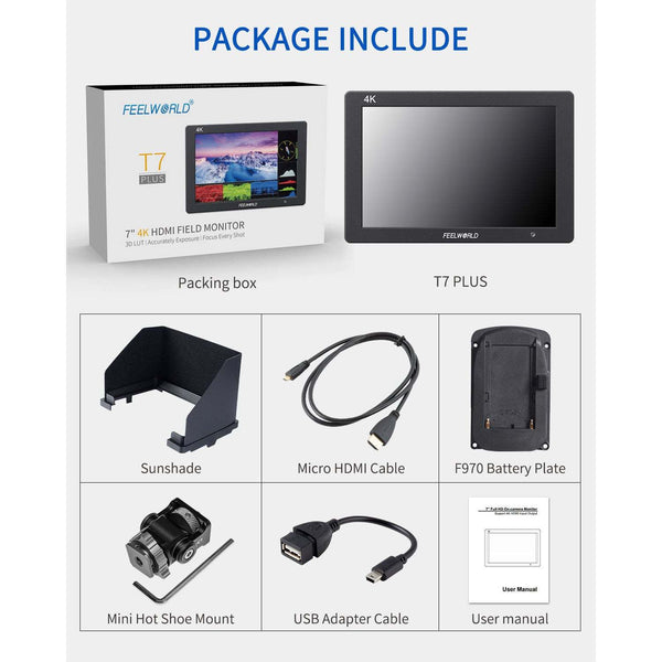 FEELWORLD T7 PLUS 7 INCH 3D LUT DSLR CAMERA FIELD MONITOR WITH WAVEFORM 4K HDMI ALUMINUM HOUSING - Feelworld
