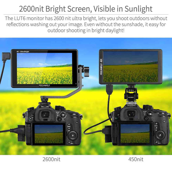 FEELWORLD LUT6 6" 2600NITS HDR/3D LUT TOUCHSCREEN DSLR CAMERA FIELD MONITOR WITH WAVEFORM 4K HDMI - Feelworld
