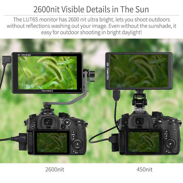 FEELWORLD LUT6S 6 INCH 2600NITS HDR/3D LUT TOUCH SCREEN DSLR CAMERA FIELD MONITOR 3G-SDI 4K HDMI - Feelworld