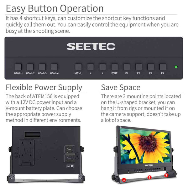 SEETEC ATEM156 15.6 INCH LIVE STREAMING BROADCAST MONITOR WITH 4 HDMI INPUT OUTPUT - Feelworld