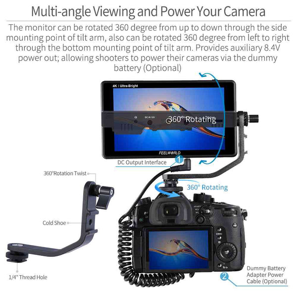 FEELWORLD LUT6 6" 2600NITS HDR/3D LUT TOUCHSCREEN DSLR CAMERA FIELD MONITOR WITH WAVEFORM 4K HDMI - Feelworld