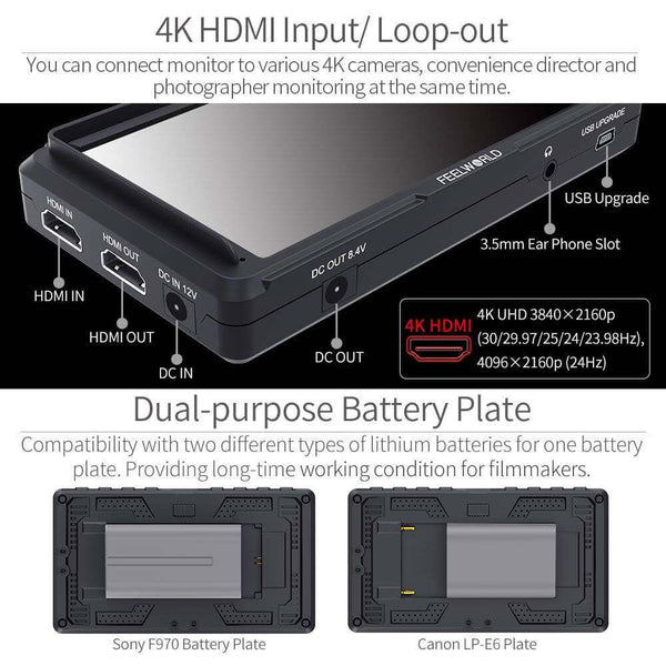 FEELWORLD F5 5 INCH SMALL 4K HDMI DSLR ON CAMERA MONITOR FULL HD 1920X1080 PEAKING ASSIST DC OUT - Feelworld