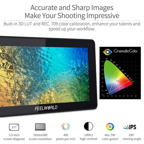 FEELWORLD F6 PLUS 5.5 INCH SMALL TOUCH SCREEN 3D LUT CAMERA DSLR FIELD MONITOR 1920X1080 HD 4K HDMI - Feelworld