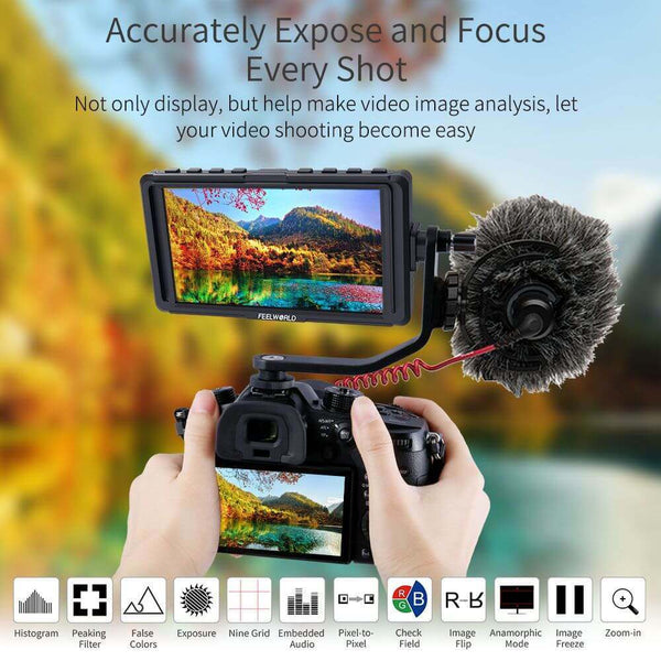 FEELWORLD F5 5 INCH SMALL 4K HDMI DSLR ON CAMERA MONITOR FULL HD 1920X1080 PEAKING ASSIST DC OUT - Feelworld