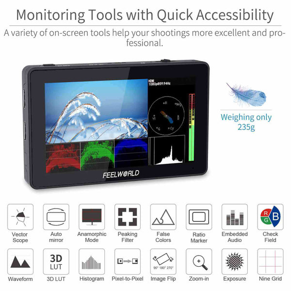 FEELWORLD F6 PLUS 5.5 INCH SMALL TOUCH SCREEN 3D LUT CAMERA DSLR FIELD MONITOR 1920X1080 HD 4K HDMI - Feelworld