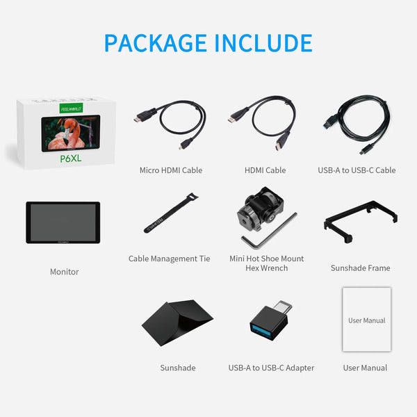 FEELWORLD P6XL 6 Inch 1200nit Built in Battery Aluminium DSLR Camera Field Monitor Touch Screen 4K HDMI
