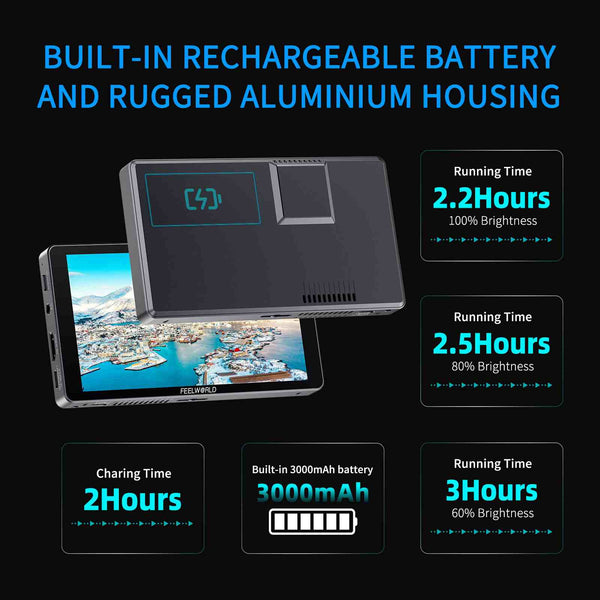 FEELWORLD P6XL 6 Inch 1200nit Built in Battery Aluminium DSLR Camera Field Monitor Touch Screen 4K HDMI