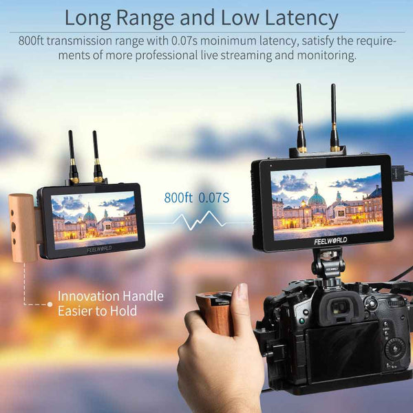 FEELWORLD FT6 FR6 has a range of 800 ft to satisfy the requirements of professional livestreaming and monitoring