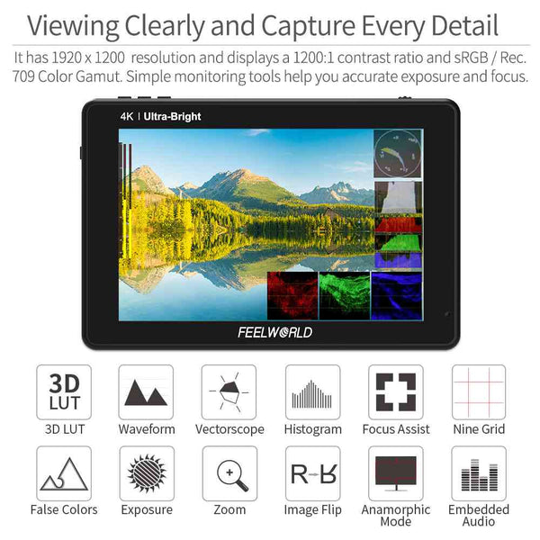 FEELWORLD LUT7 PRO 7 INCH 2200NITS DSLR CAMERA FIELD MONITOR LUT TOUCH F970 EXTERNAL KIT HDMI - Feelworld