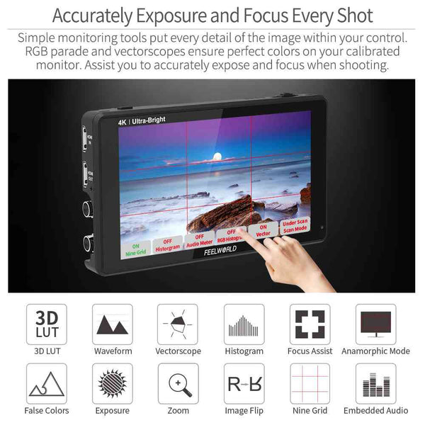 FEELWORLD LUT6S 6 INCH 2600NITS HDR/3D LUT TOUCH SCREEN DSLR CAMERA FIELD MONITOR 3G-SDI 4K HDMI - Feelworld